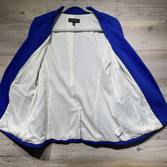 Talbots Easy Knit Blazer Stretch Twill Blue Womens 8 Polka Dot Lining One-Button - Picture 6 of 9